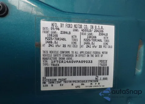 1997 Ford Ranger Xl/Xlt из США, поврежденный, VIN 1FTCR14A0VPA09033